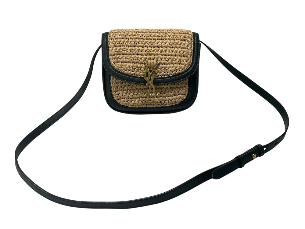 Saint Laurent Kaila Raffia Leather Shoulder Bag Beige Tan